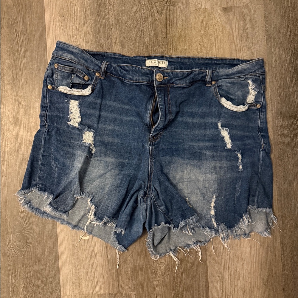 Eloquii Stretch Distressed Denim Shorts